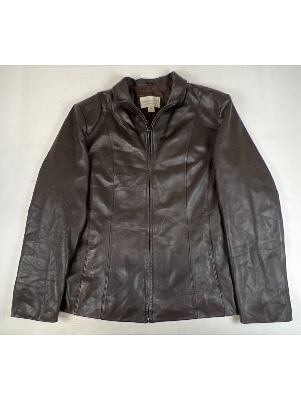 Worthington Women's L Brown Genuine Lambskin Leather Zip Up Jacket